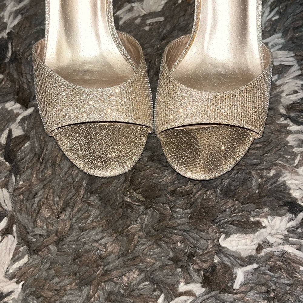 Gold Glitter Open-Toe Heels - Picture 5 of 8